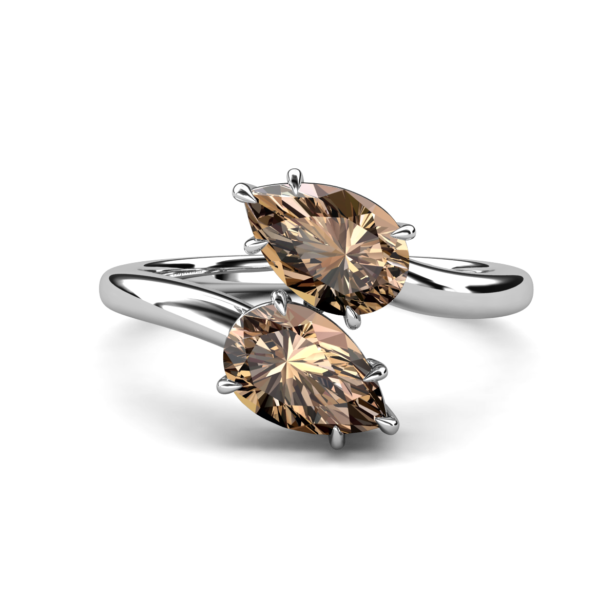 Amoura 1.50 ctw Pear Shape Smoky Quartz (8 x 6 mm) Women Toi Et Moi Engagement Ring 