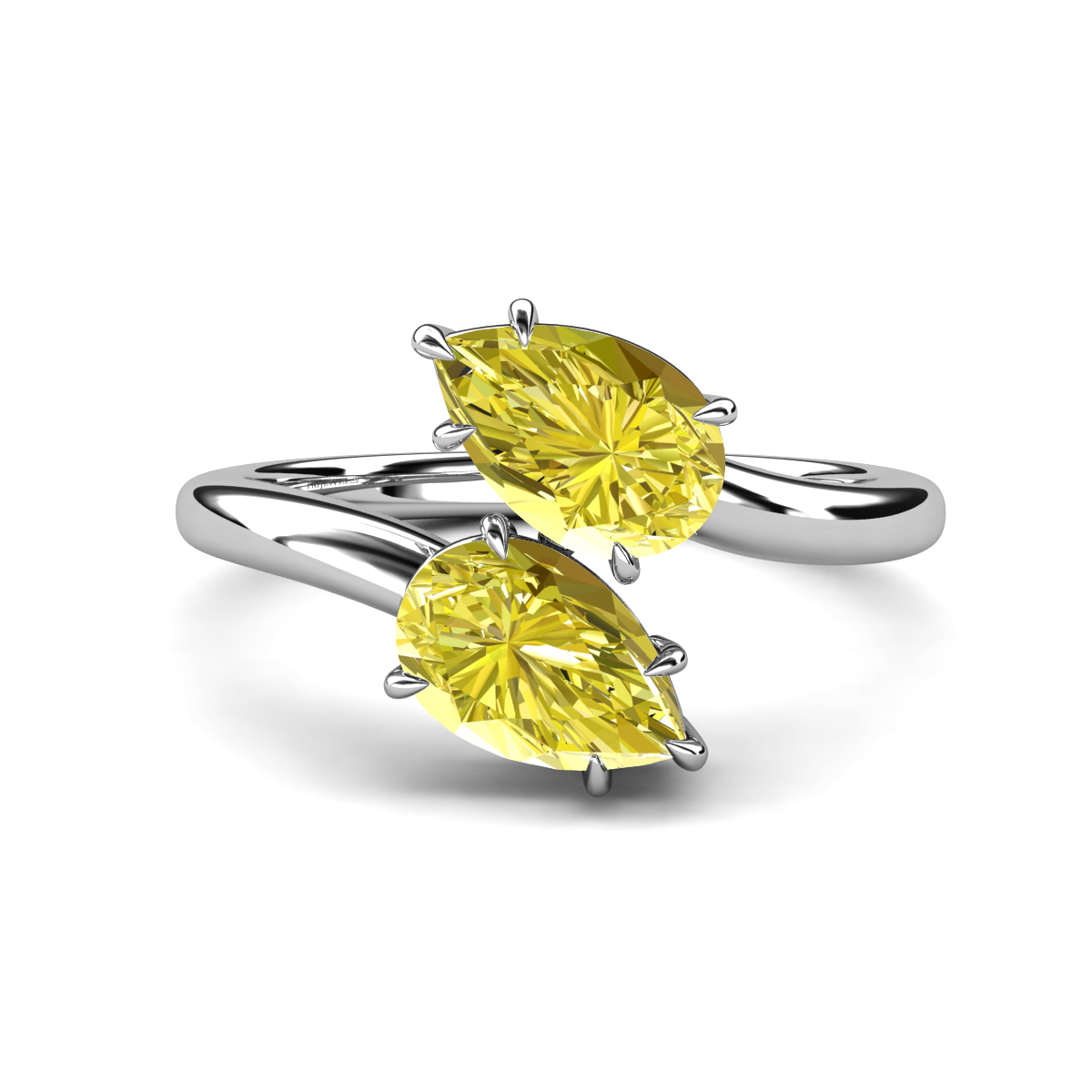 Amoura 3.00 ctw Pear Shape Created Yellow Diamond (8 x 6 mm) Women Toi Et Moi Engagement Ring 