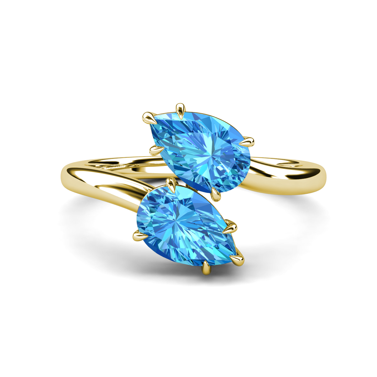 Amoura 2.80 ctw Pear Shape Blue Topaz (8 x 6 mm) Women Toi Et Moi Engagement Ring 