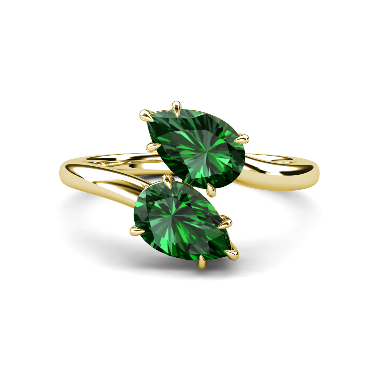 Amoura 2.00 ctw Pear Shape Created Emerald (8 x 6 mm) Women Toi Et Moi Engagement Ring 