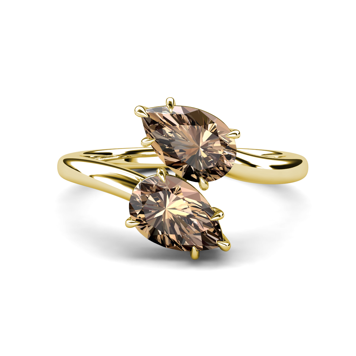 Amoura 1.50 ctw Pear Shape Smoky Quartz (8 x 6 mm) Women Toi Et Moi Engagement Ring 