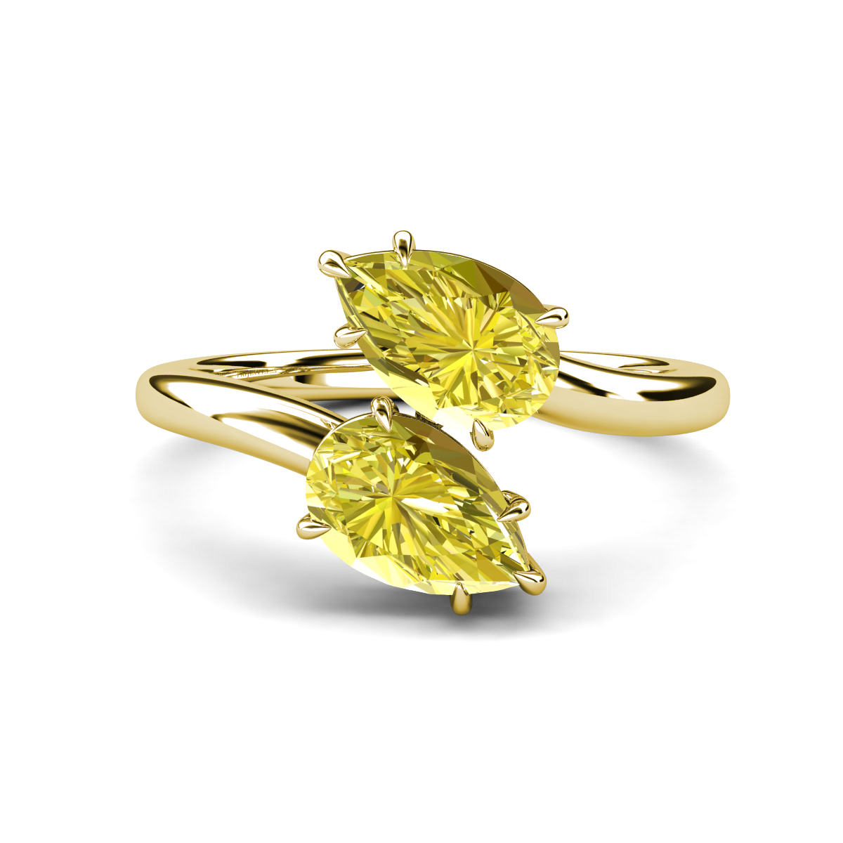 Amoura 3.00 ctw Pear Shape Created Yellow Diamond (8 x 6 mm) Women Toi Et Moi Engagement Ring 