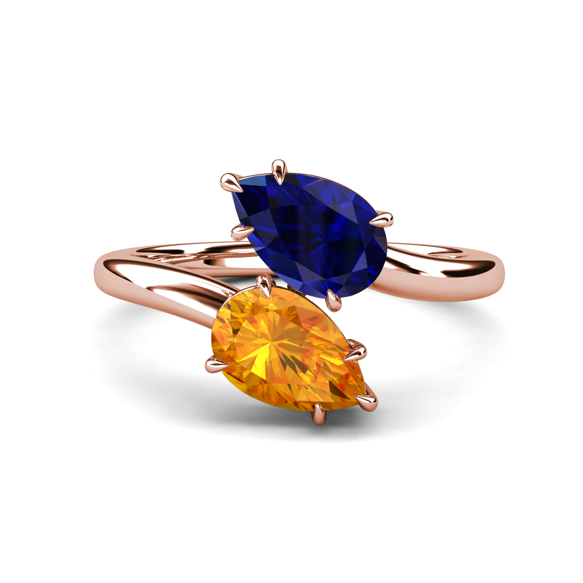 Amoura 2.26 ctw Pear Shape Created Blue Sapphire & Pear Shape Citrine Women Toi Et Moi Engagement Ring 