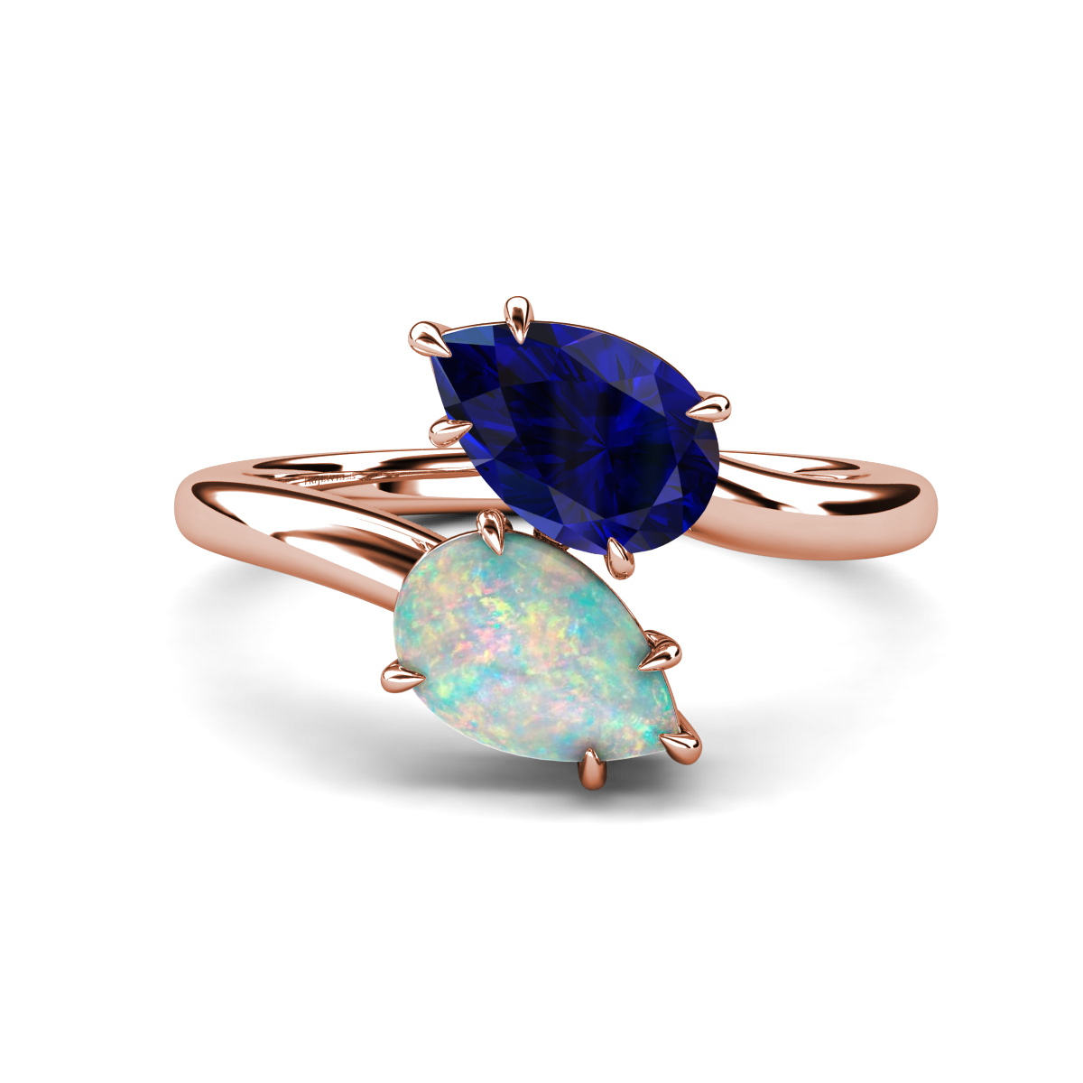 Amoura 1.92 ctw Pear Shape Created Blue Sapphire & Pear Shape Opal Women Toi Et Moi Engagement Ring 