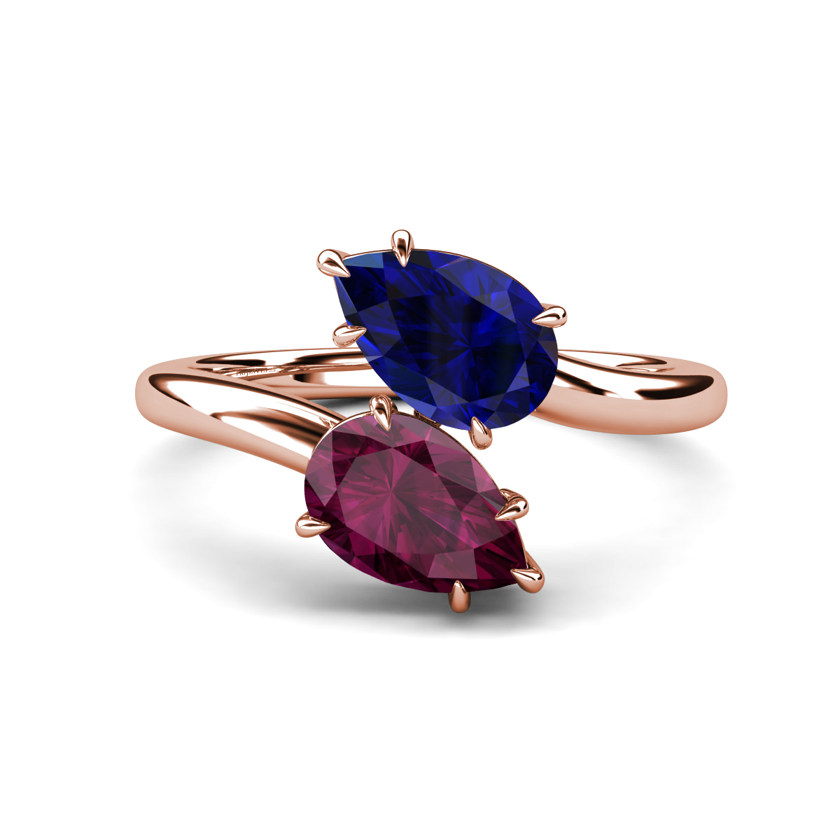 Amoura 2.57 ctw Pear Shape Created Blue Sapphire & Pear Shape Rhodolite Garnet Women Toi Et Moi Engagement Ring 