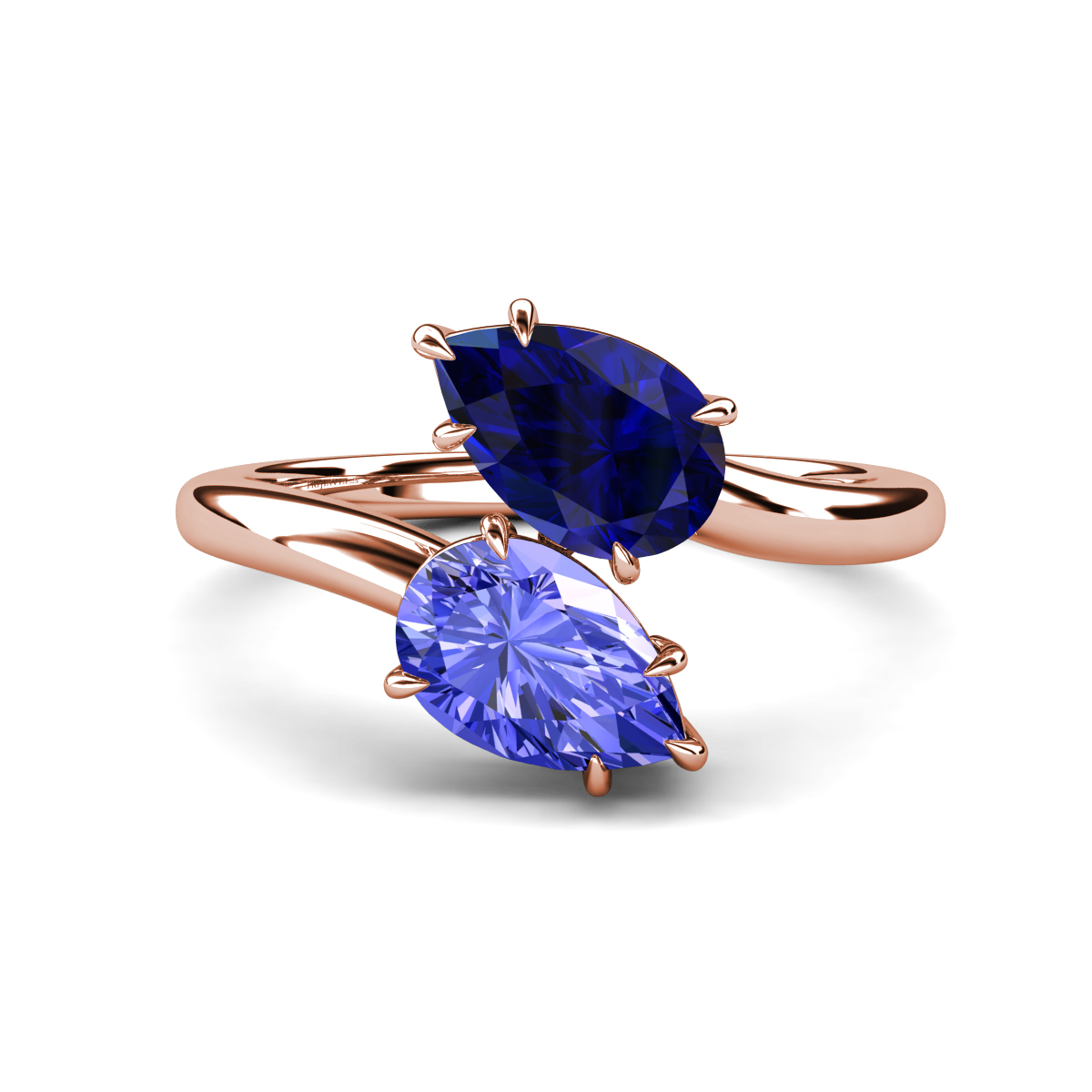 Amoura 2.87 ctw Pear Shape Created Blue Sapphire & Pear Shape Tanzanite Women Toi Et Moi Engagement Ring 