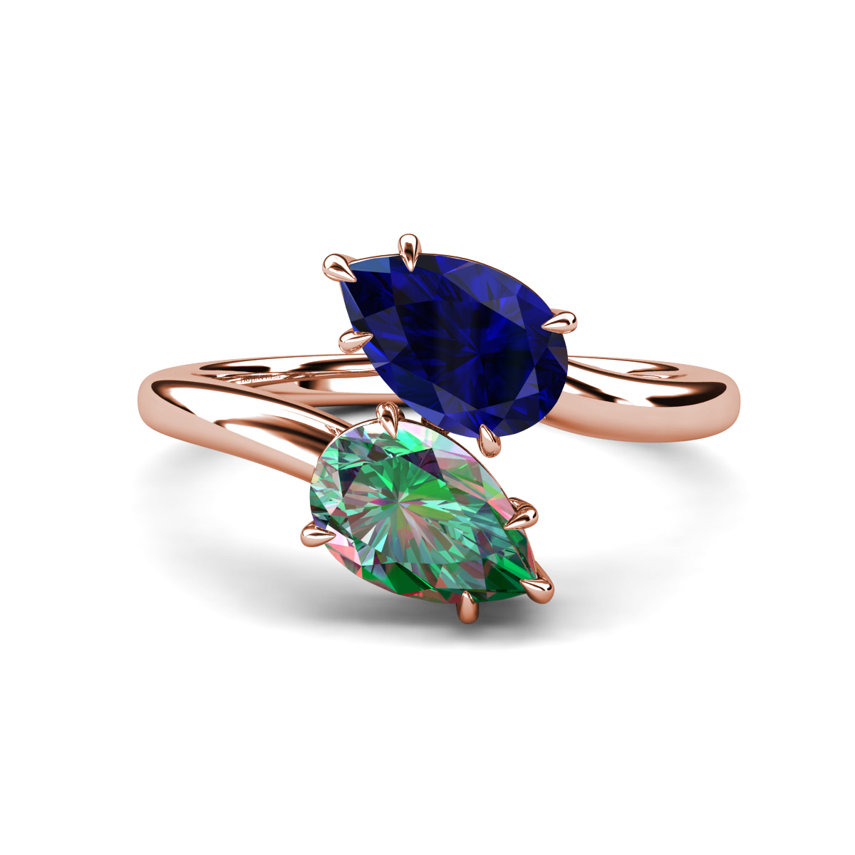 Amoura 2.58 ctw Pear Shape Created Blue Sapphire & Pear Shape Created Alexandrite Women Toi Et Moi Engagement Ring 