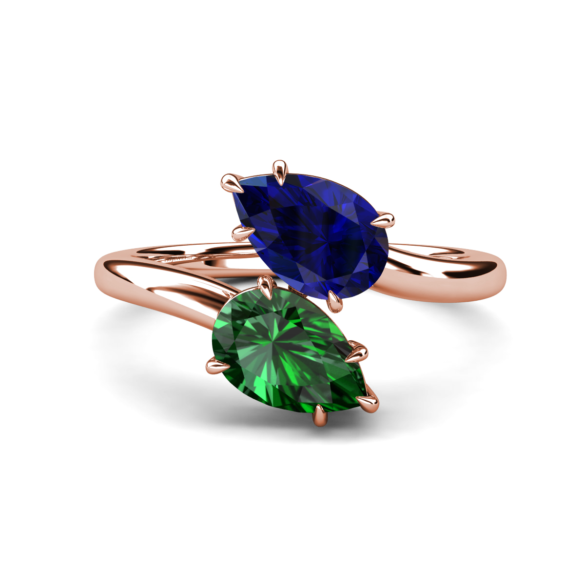 Amoura 2.47 ctw Pear Shape Created Blue Sapphire & Pear Shape Created Emerald Women Toi Et Moi Engagement Ring 