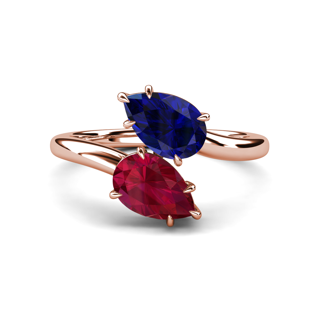 Amoura 3.12 ctw Pear Shape Created Blue Sapphire & Pear Shape Created Ruby Women Toi Et Moi Engagement Ring 