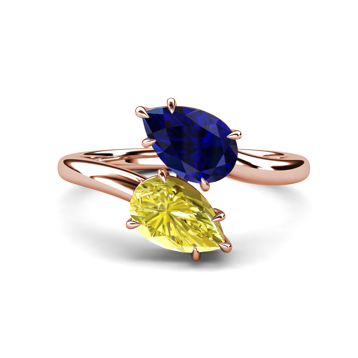 Amoura 2.97 ctw Pear Shape Created Blue Sapphire & Pear Shape Created Yellow Diamond Women Toi Et Moi Engagement Ring 