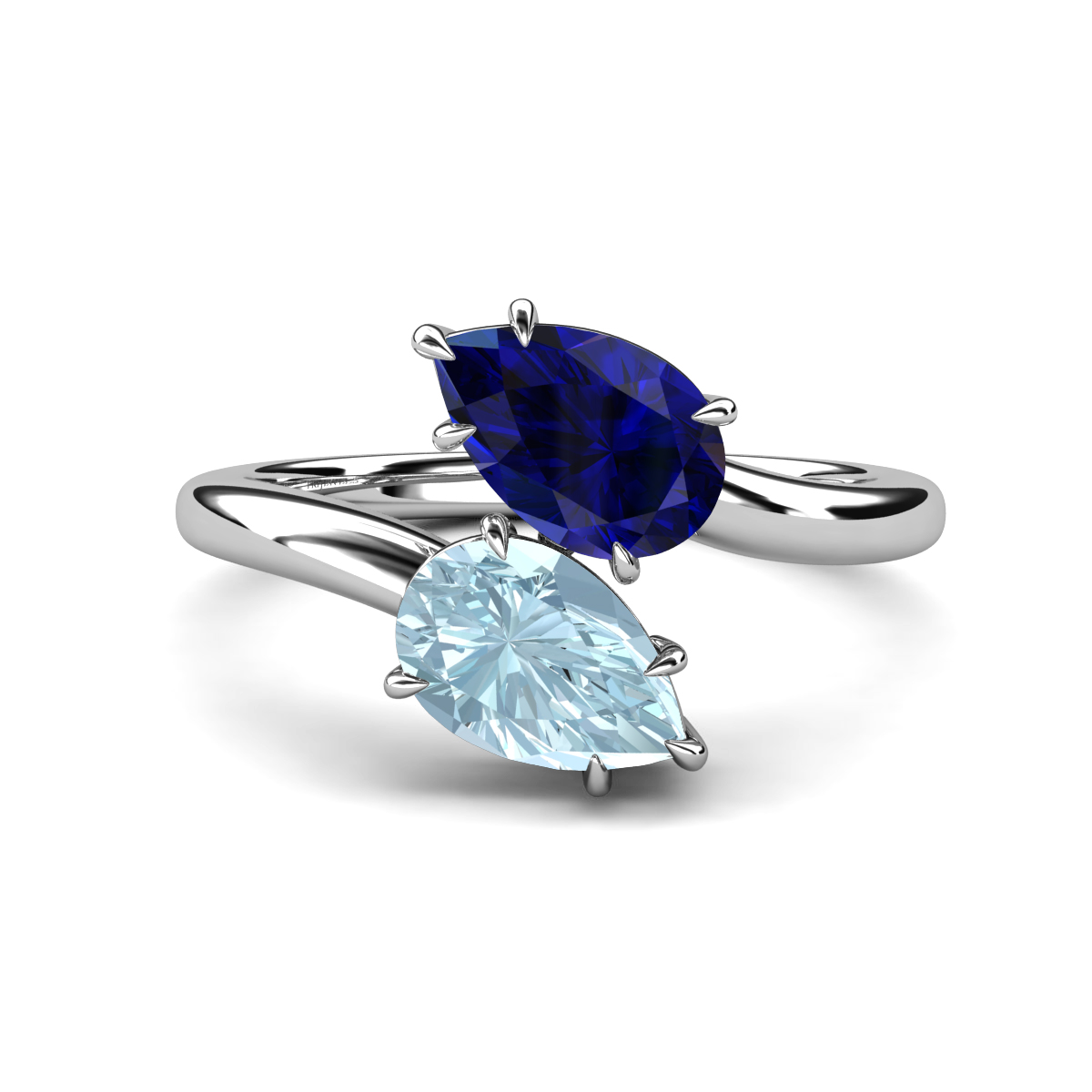 Amoura 2.87 ctw Pear Shape Created Blue Sapphire & Pear Shape Blue Topaz Women Toi Et Moi Engagement Ring 