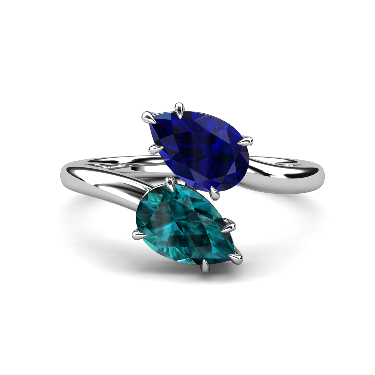 Amoura 2.87 ctw Pear Shape Created Blue Sapphire & Pear Shape London Blue Topaz Women Toi Et Moi Engagement Ring 