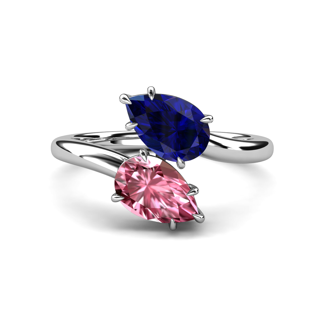 Amoura 2.27 ctw Pear Shape Created Blue Sapphire & Pear Shape Pink Tourmaline Women Toi Et Moi Engagement Ring 