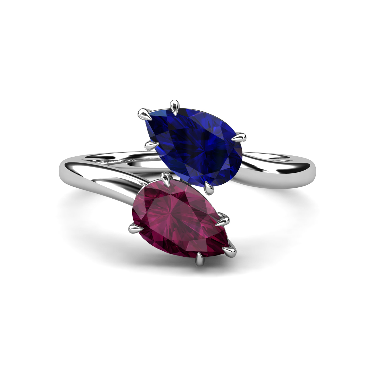 Amoura 2.57 ctw Pear Shape Created Blue Sapphire & Pear Shape Rhodolite Garnet Women Toi Et Moi Engagement Ring 