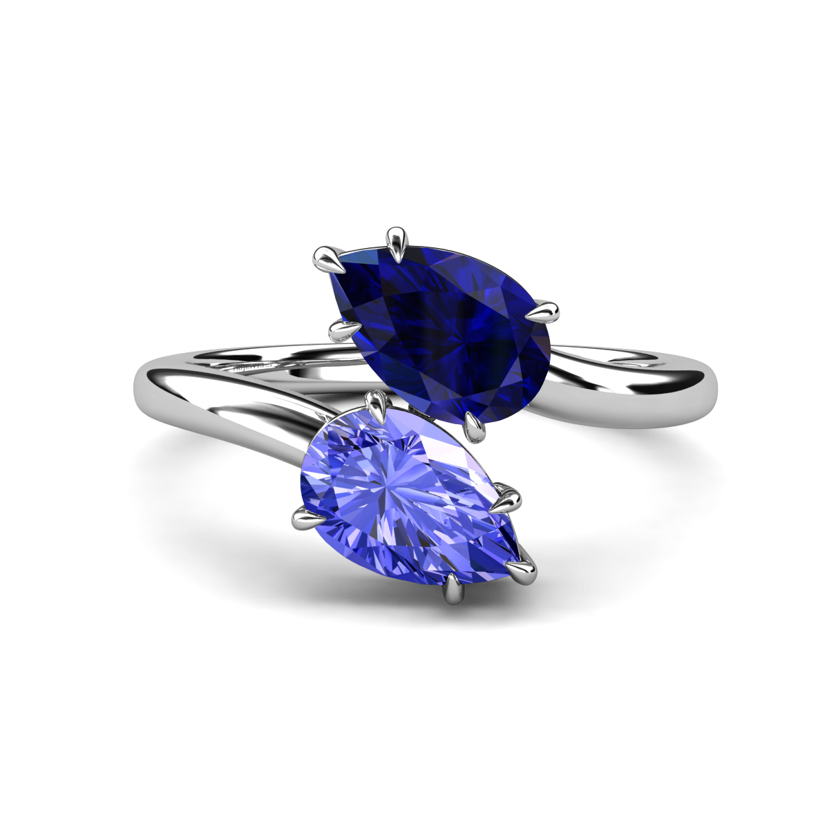 Amoura 2.87 ctw Pear Shape Created Blue Sapphire & Pear Shape Tanzanite Women Toi Et Moi Engagement Ring 