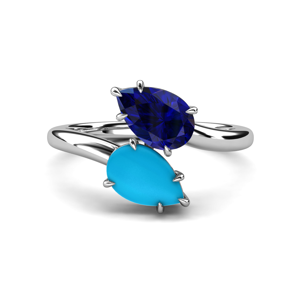 Amoura 1.92 ctw Pear Shape Created Blue Sapphire & Pear Shape Turquoise Women Toi Et Moi Engagement Ring 