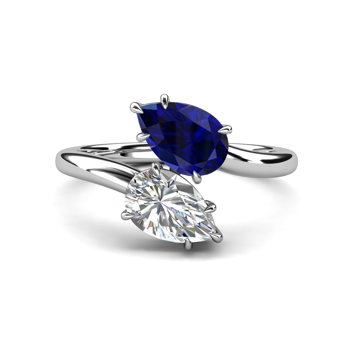 Amoura 2.47 ctw Pear Shape Created Blue Sapphire & IGI Certified Pear Shape Lab Grown Diamond Women Toi Et Moi Engagement Ring 
