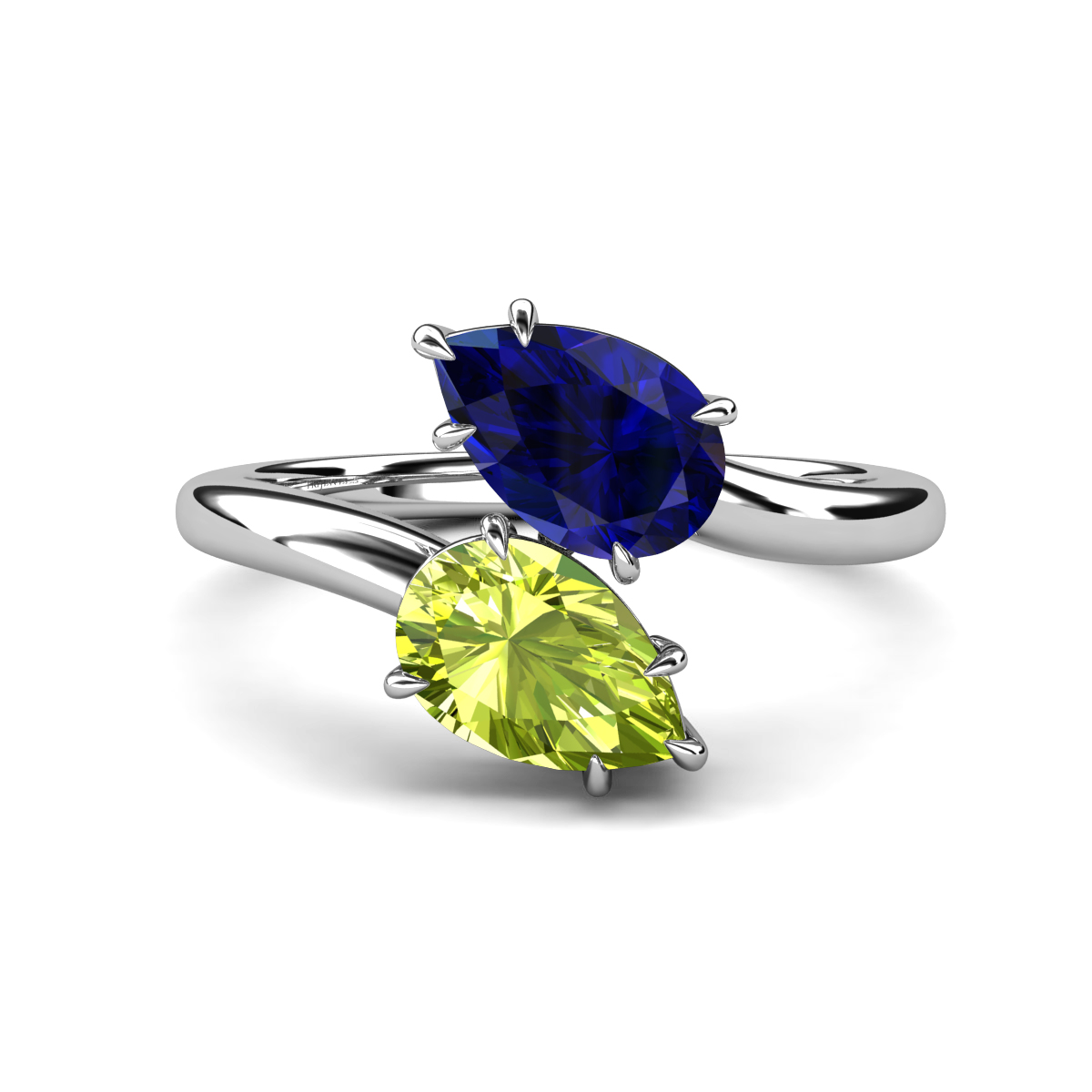 Amoura 2.42 ctw Pear Shape Created Blue Sapphire & Pear Shape Peridot Women Toi Et Moi Engagement Ring 