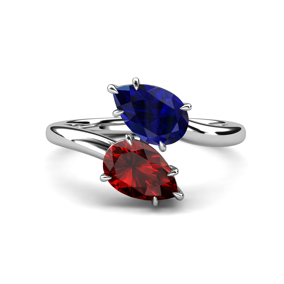 Amoura 2.57 ctw Pear Shape Created Blue Sapphire & Pear Shape Red Garnet Women Toi Et Moi Engagement Ring 