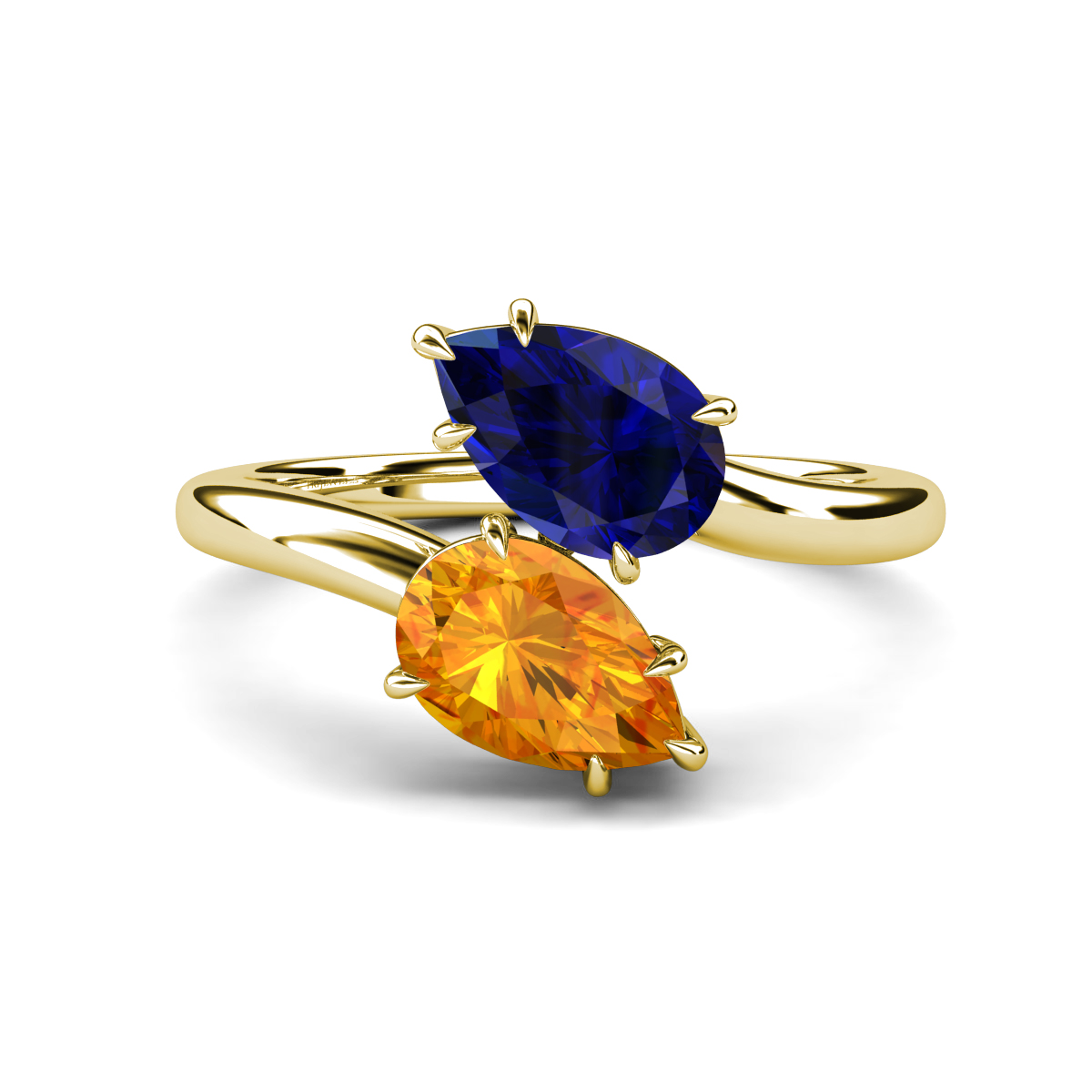Amoura 2.26 ctw Pear Shape Created Blue Sapphire & Pear Shape Citrine Women Toi Et Moi Engagement Ring 