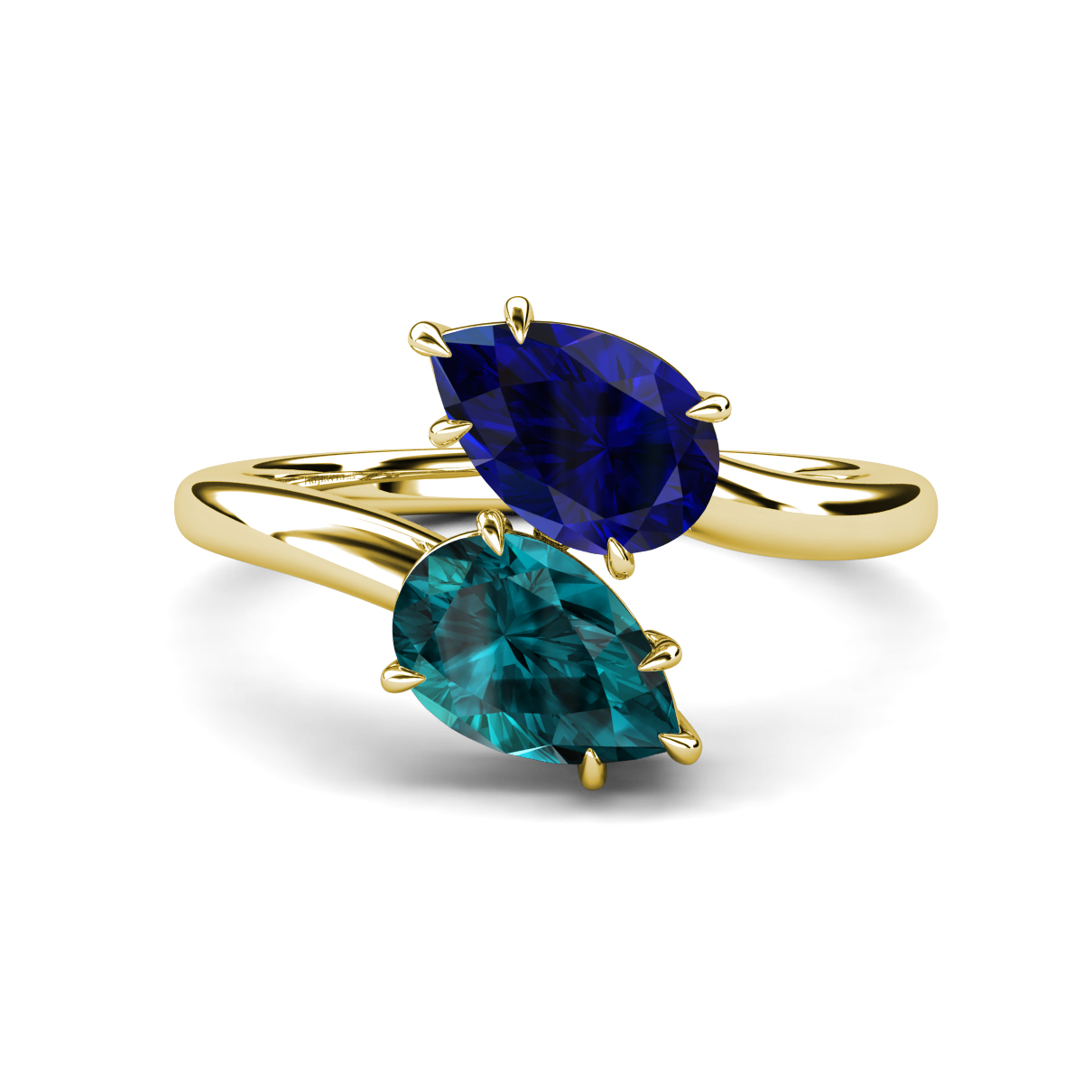 Amoura 2.87 ctw Pear Shape Created Blue Sapphire & Pear Shape London Blue Topaz Women Toi Et Moi Engagement Ring 