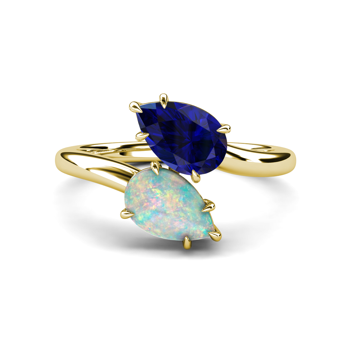 Amoura 1.92 ctw Pear Shape Created Blue Sapphire & Pear Shape Opal Women Toi Et Moi Engagement Ring 