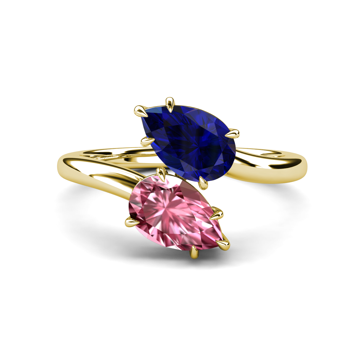 Amoura 2.27 ctw Pear Shape Created Blue Sapphire & Pear Shape Pink Tourmaline Women Toi Et Moi Engagement Ring 