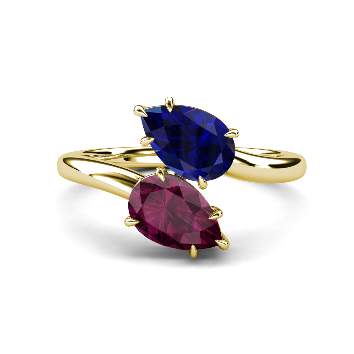 Amoura 2.57 ctw Pear Shape Created Blue Sapphire & Pear Shape Rhodolite Garnet Women Toi Et Moi Engagement Ring 