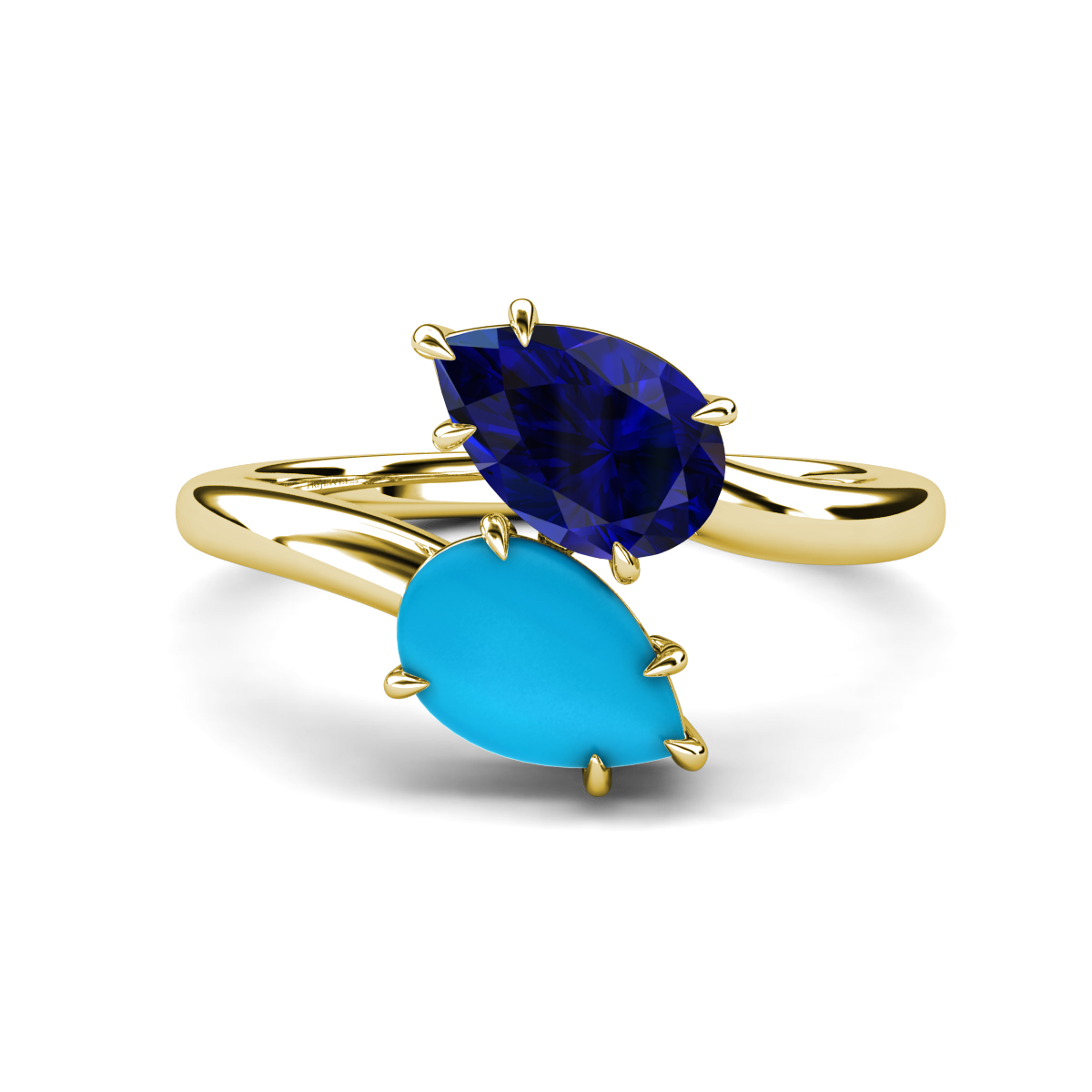 Amoura 1.92 ctw Pear Shape Created Blue Sapphire & Pear Shape Turquoise Women Toi Et Moi Engagement Ring 