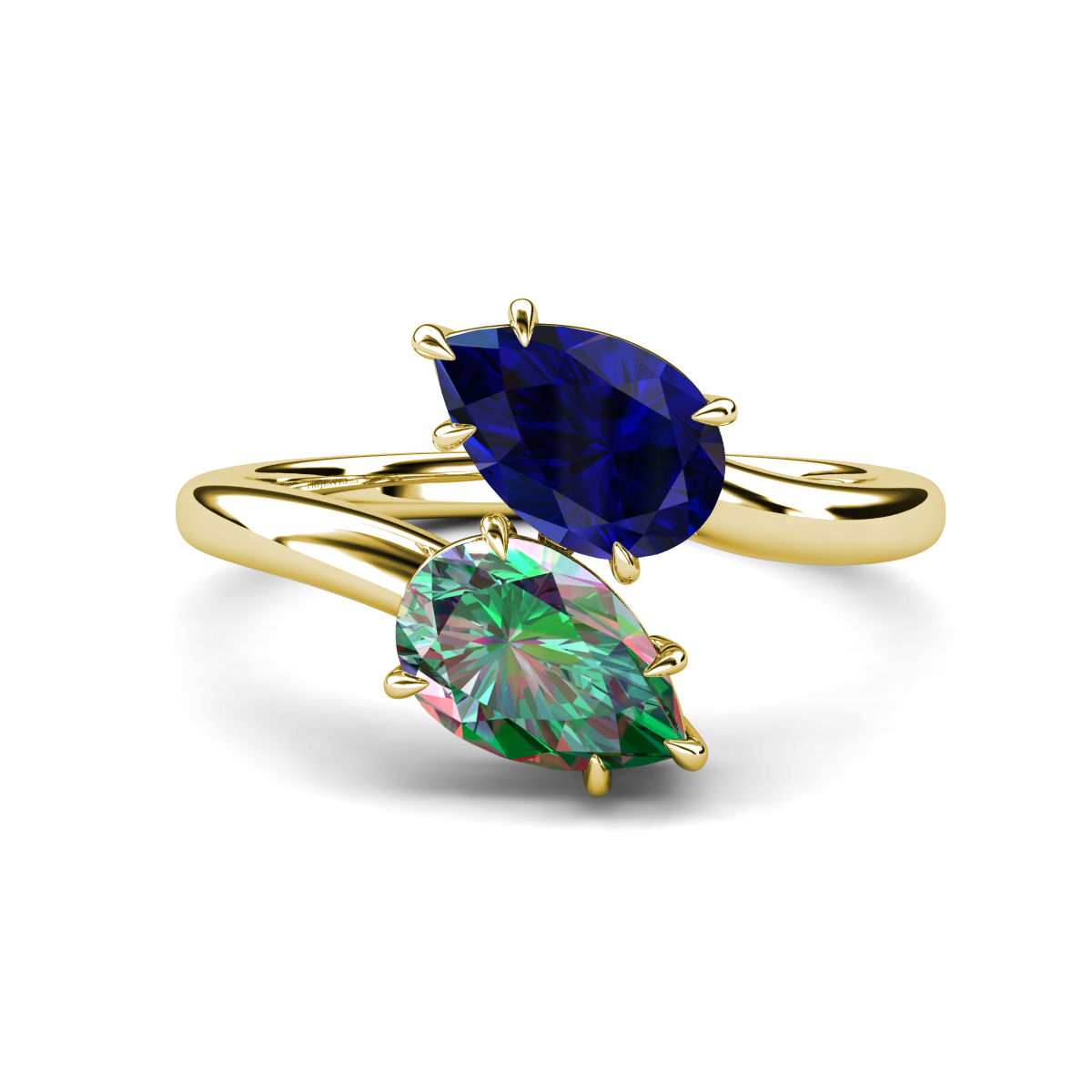 Amoura 2.58 ctw Pear Shape Created Blue Sapphire & Pear Shape Created Alexandrite Women Toi Et Moi Engagement Ring 