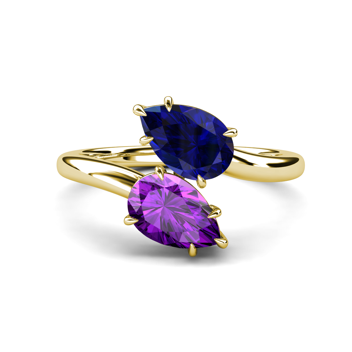 Amoura 2.42 ctw Pear Shape Created Blue Sapphire & Pear Shape Amethyst Women Toi Et Moi Engagement Ring 