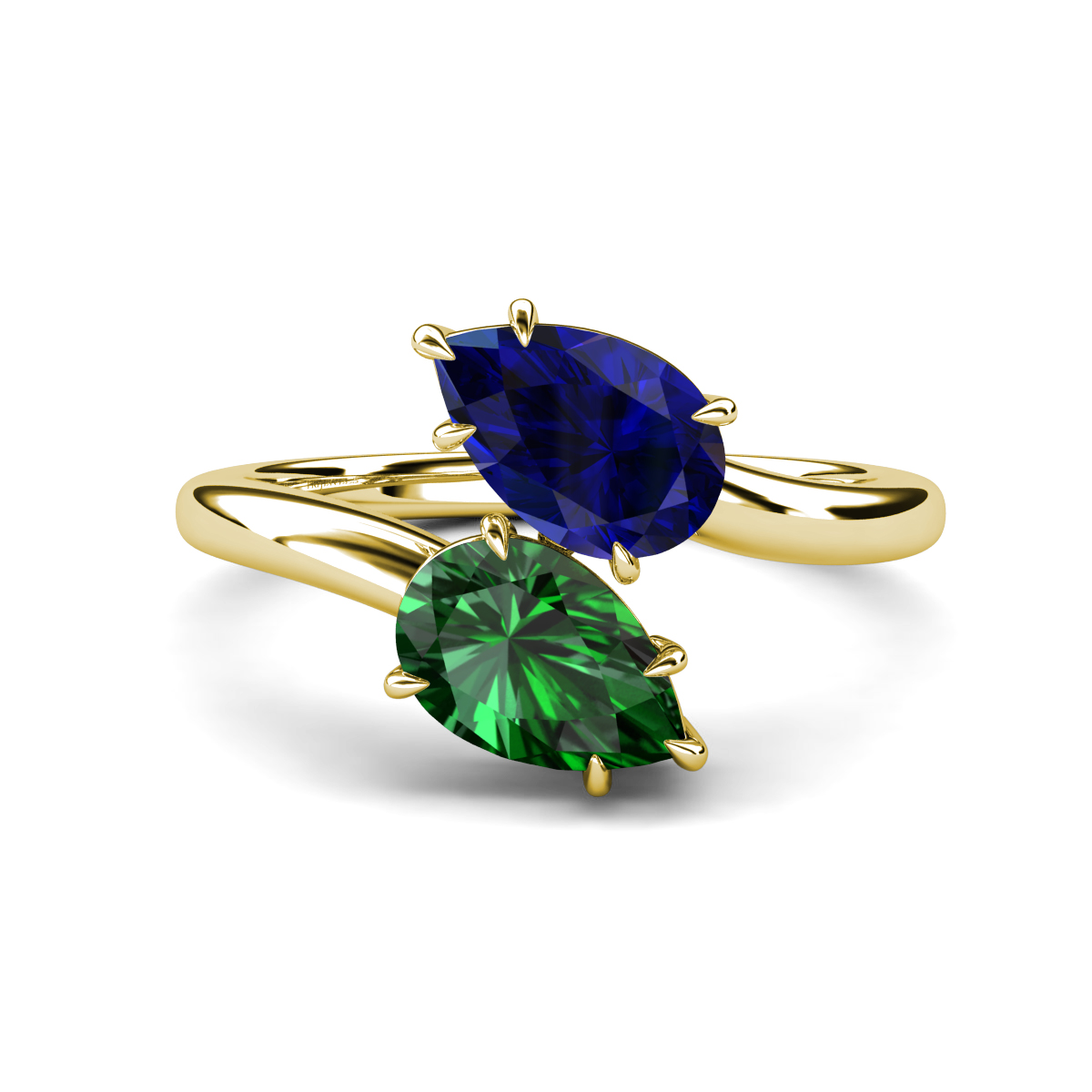 Amoura 2.47 ctw Pear Shape Created Blue Sapphire & Pear Shape Created Emerald Women Toi Et Moi Engagement Ring 