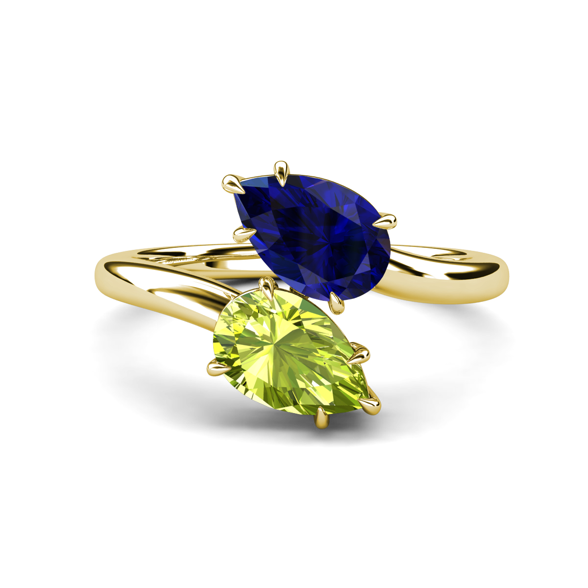 Amoura 2.42 ctw Pear Shape Created Blue Sapphire & Pear Shape Peridot Women Toi Et Moi Engagement Ring 