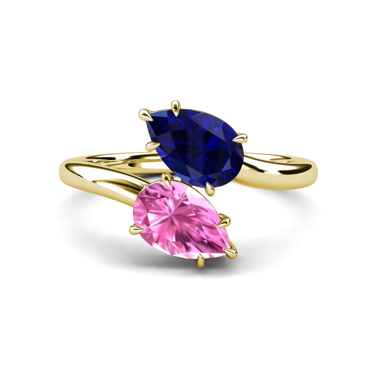 Amoura 2.77 ctw Pear Shape Created Blue Sapphire & Pear Shape Created Pink Sapphire Women Toi Et Moi Engagement Ring 