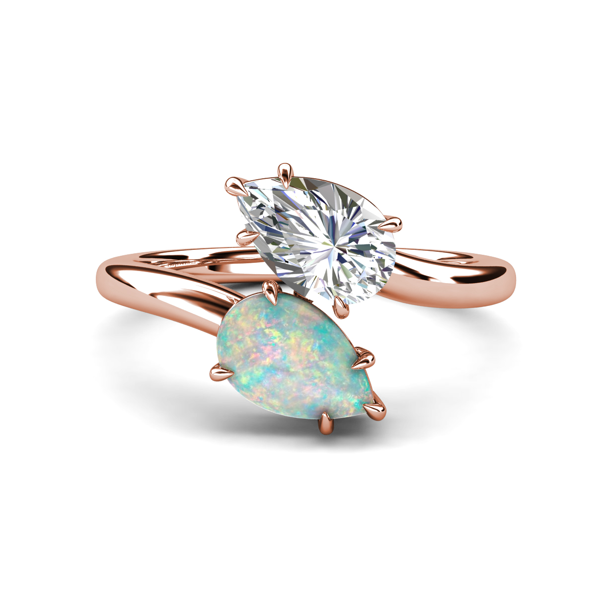 Amoura 1.45 ctw IGI Certified Pear Shape Lab Grown Diamond & Pear Shape Opal Women Toi Et Moi Engagement Ring 