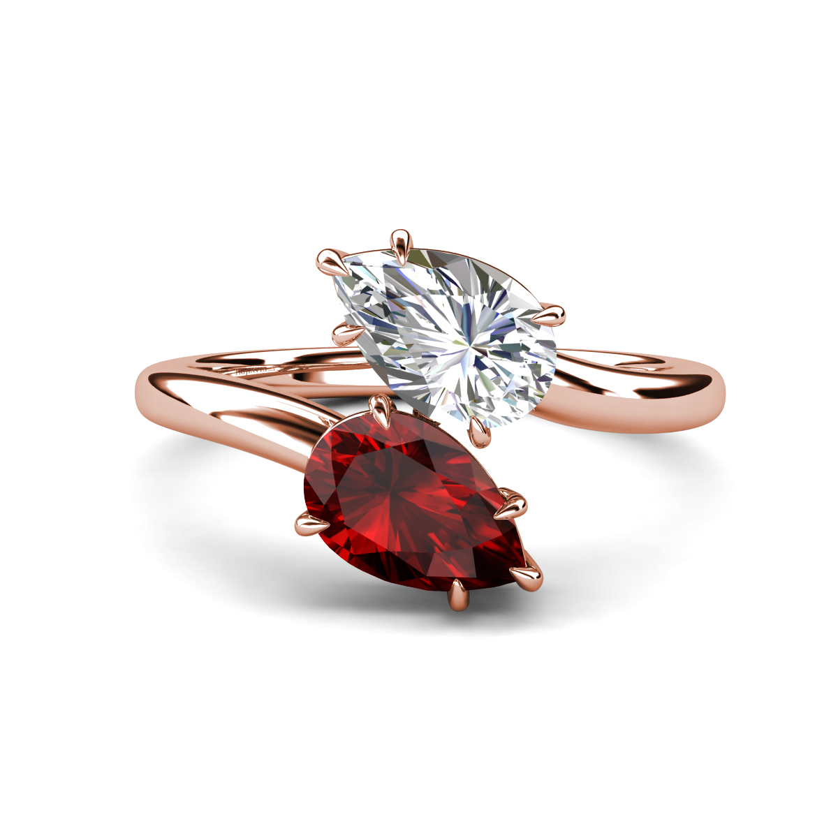 Amoura 2.10 ctw IGI Certified Pear Shape Lab Grown Diamond & Pear Shape Red Garnet Women Toi Et Moi Engagement Ring 