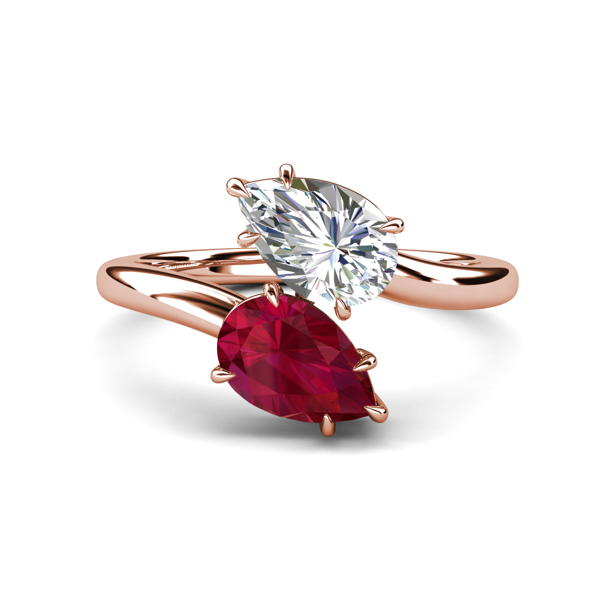 Amoura 2.65 ctw IGI Certified Pear Shape Lab Grown Diamond & Pear Shape Created Ruby Women Toi Et Moi Engagement Ring 