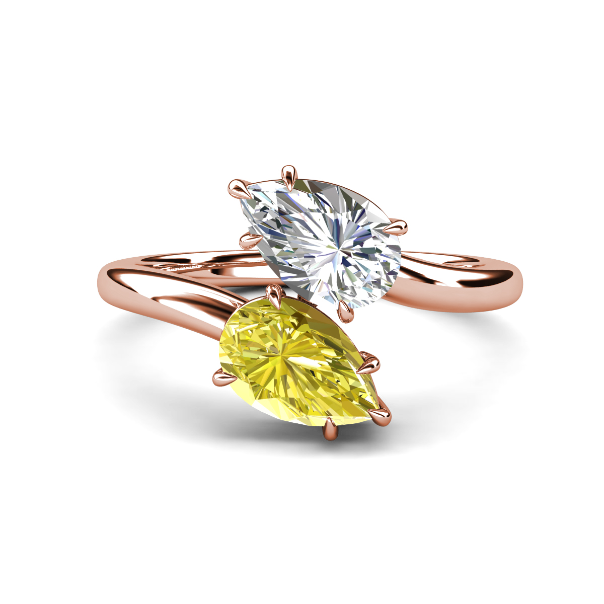 Amoura 2.50 ctw IGI Certified Pear Shape Lab Grown Diamond & Pear Shape Created Yellow Diamond Women Toi Et Moi Engagement Ring 