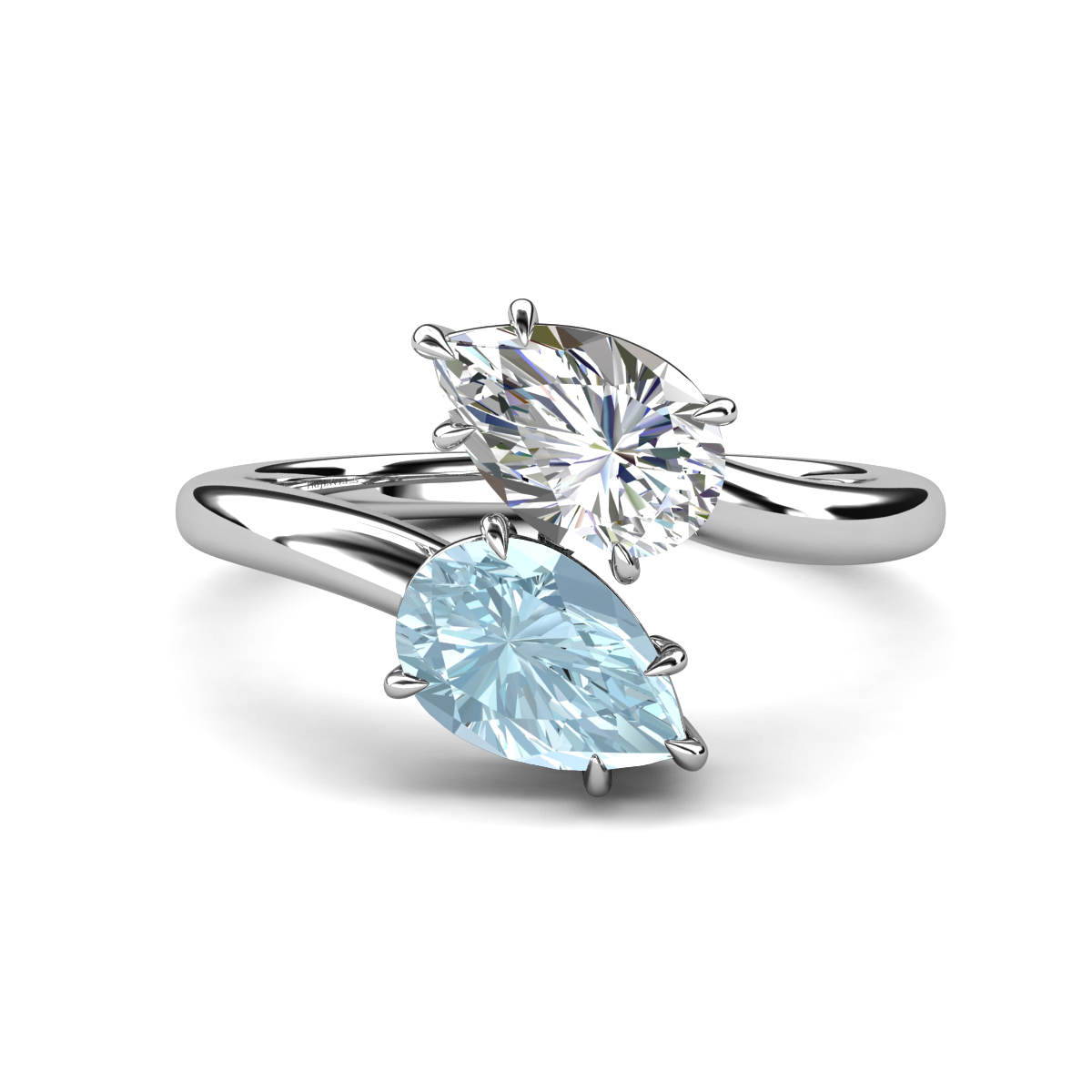 Amoura 1.95 ctw IGI Certified Pear Shape Lab Grown Diamond & Pear Shape Aquamarine Women Toi Et Moi Engagement Ring 