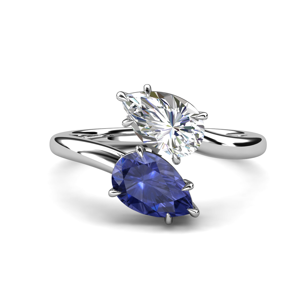 Amoura 1.68 ctw IGI Certified Pear Shape Lab Grown Diamond & Pear Shape Iolite Women Toi Et Moi Engagement Ring 