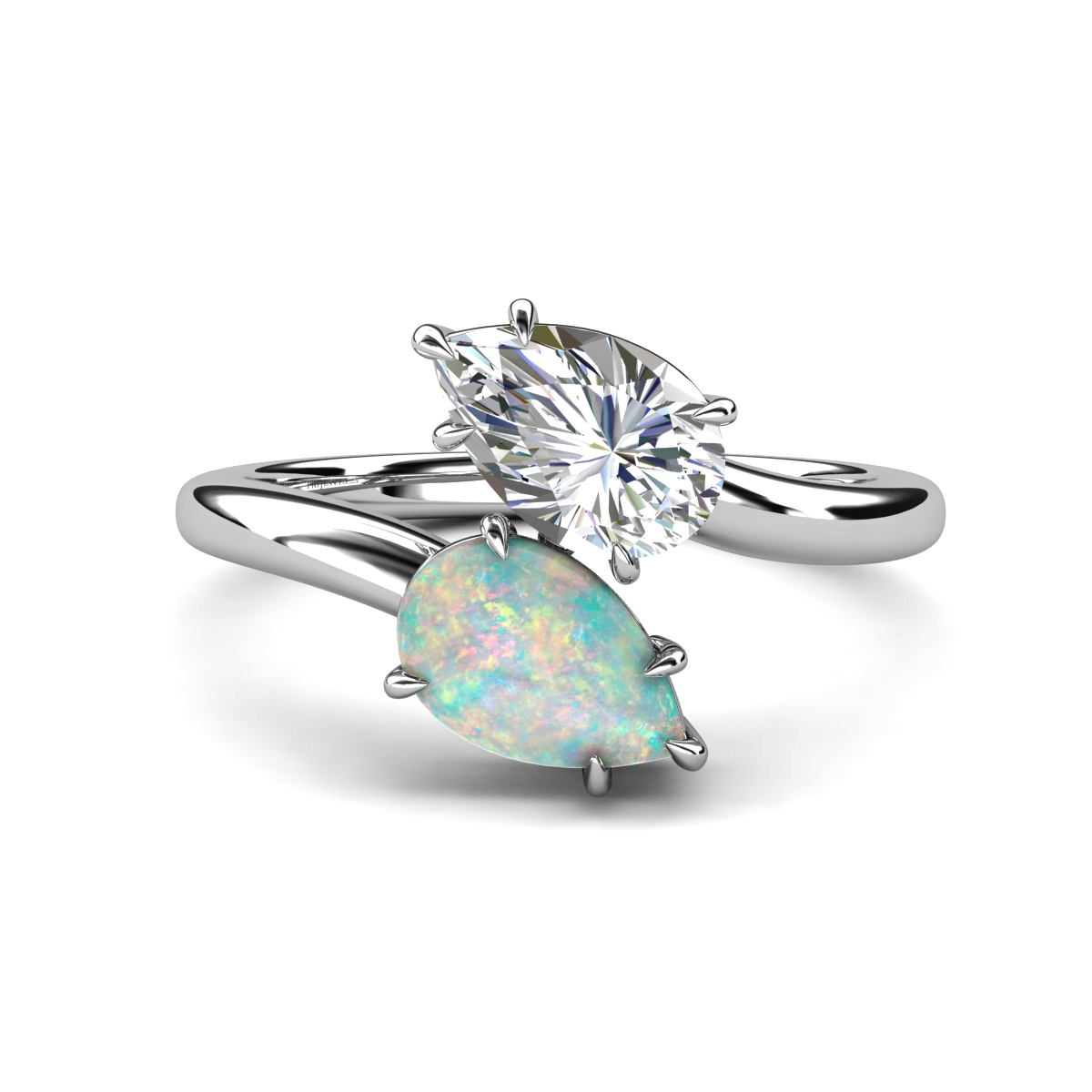 Amoura 1.45 ctw IGI Certified Pear Shape Lab Grown Diamond & Pear Shape Opal Women Toi Et Moi Engagement Ring 