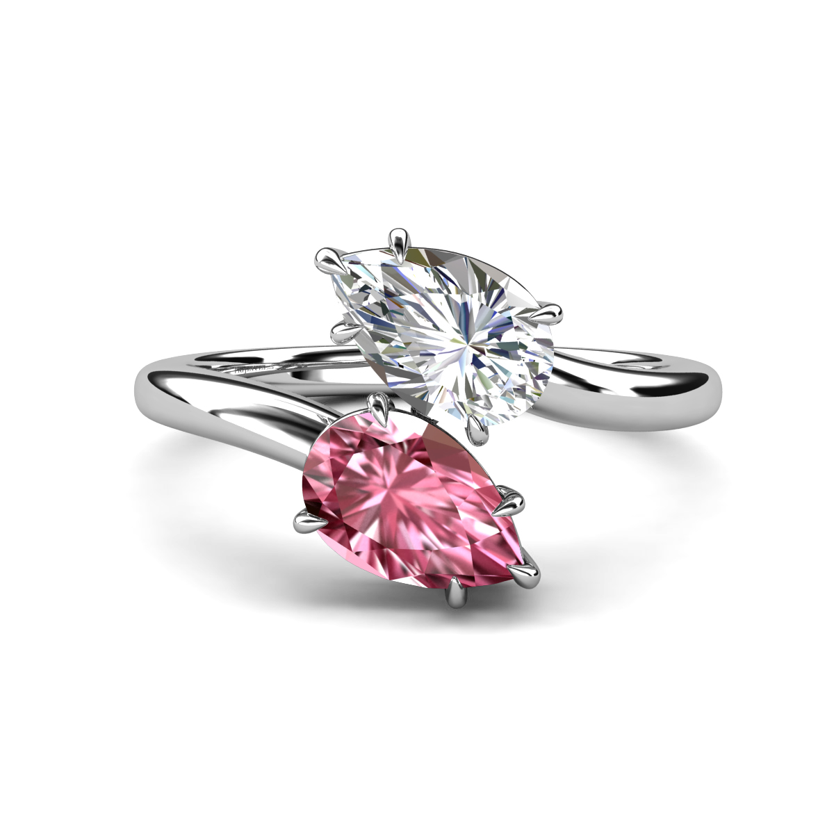 Amoura 1.80 ctw IGI Certified Pear Shape Lab Grown Diamond & Pear Shape Pink Tourmaline Women Toi Et Moi Engagement Ring 