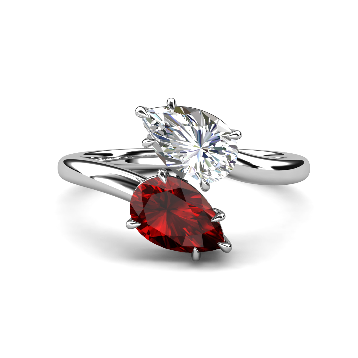 Amoura 2.10 ctw IGI Certified Pear Shape Lab Grown Diamond & Pear Shape Red Garnet Women Toi Et Moi Engagement Ring 