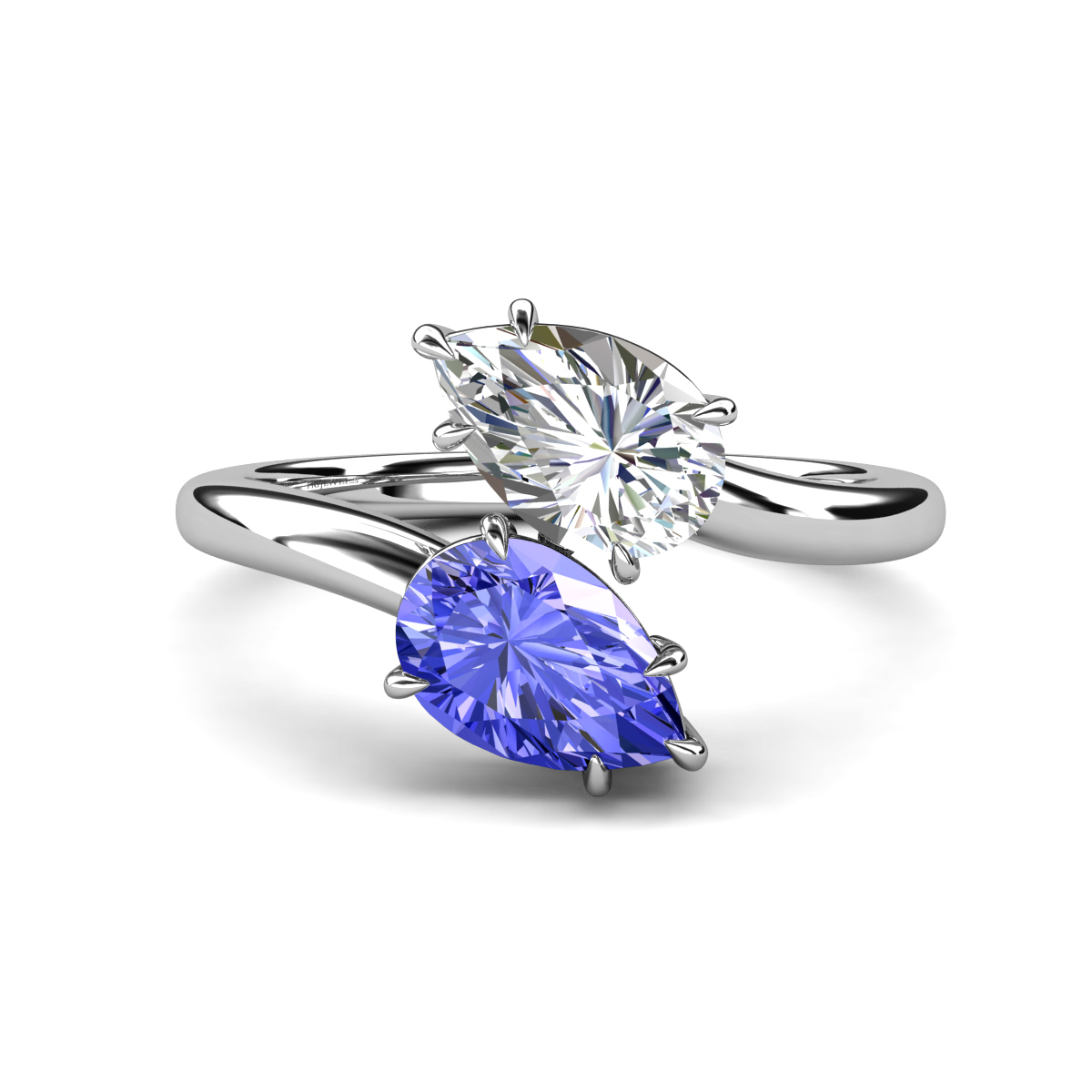 Amoura 2.40 ctw IGI Certified Pear Shape Lab Grown Diamond & Pear Shape Tanzanite Women Toi Et Moi Engagement Ring 