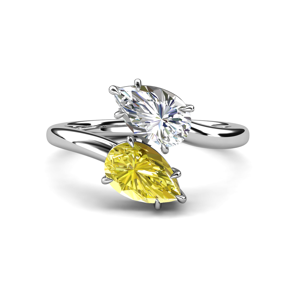 Amoura 2.50 ctw IGI Certified Pear Shape Lab Grown Diamond & Pear Shape Created Yellow Diamond Women Toi Et Moi Engagement Ring 
