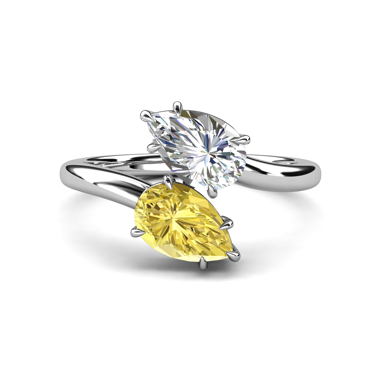 Amoura 2.30 ctw IGI Certified Pear Shape Lab Grown Diamond & Pear Shape Created Yellow Sapphire Women Toi Et Moi Engagement Ring 