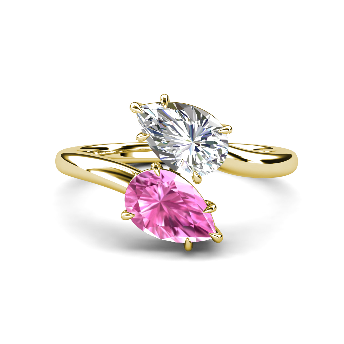 Amoura 2.30 ctw IGI Certified Pear Shape Lab Grown Diamond & Pear Shape Created Pink Sapphire Women Toi Et Moi Engagement Ring 