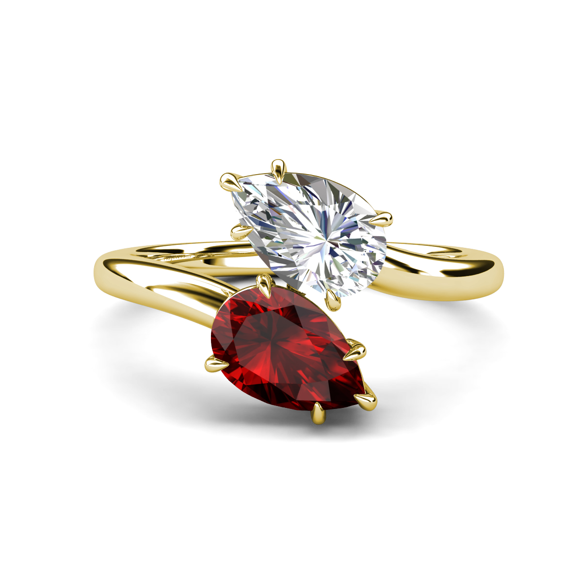 Amoura 2.10 ctw IGI Certified Pear Shape Lab Grown Diamond & Pear Shape Red Garnet Women Toi Et Moi Engagement Ring 