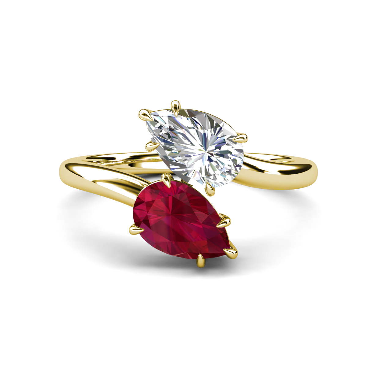 Amoura 2.65 ctw IGI Certified Pear Shape Lab Grown Diamond & Pear Shape Created Ruby Women Toi Et Moi Engagement Ring 