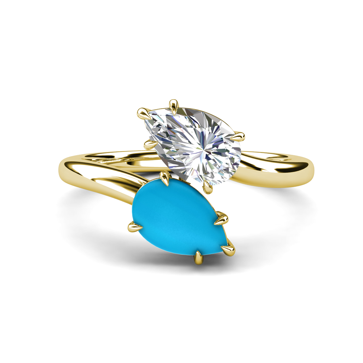 Amoura 1.45 ctw IGI Certified Pear Shape Lab Grown Diamond & Pear Shape Turquoise Women Toi Et Moi Engagement Ring 